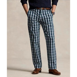 Polo Ralph Lauren NWT Mens Blue Green Plaid Classic-Fit Seersucker Pants 34x30